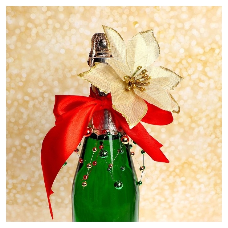 Украшение на бутылку «Новогодний цветок» цвет золото