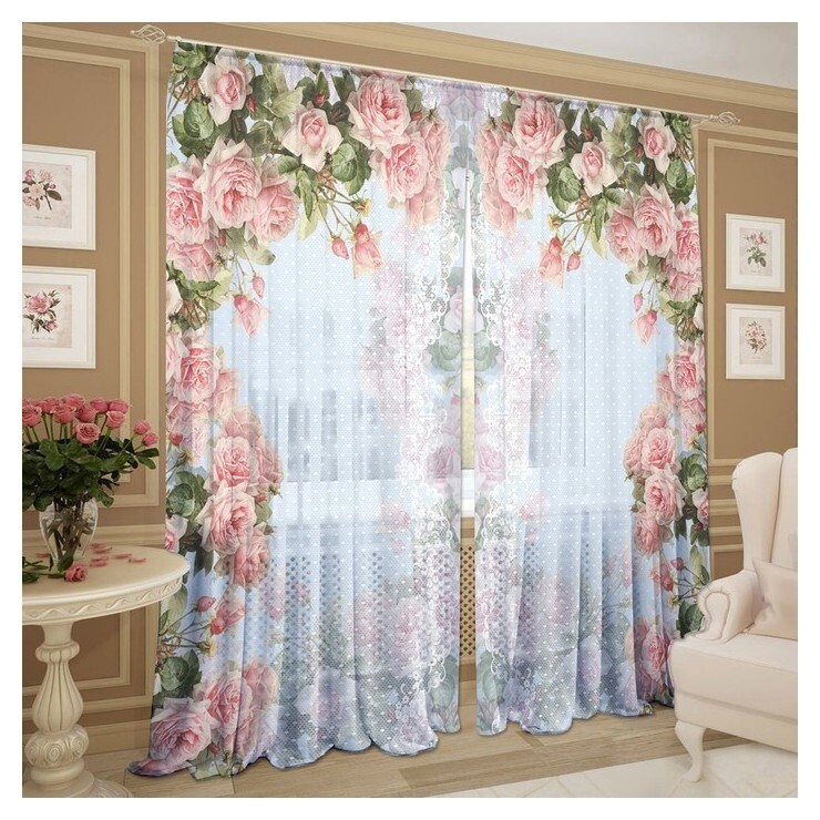 Тюль венский вальс голубой 147х267 +/- 3см, 2шт, шифон, п/э ВиЭлСи