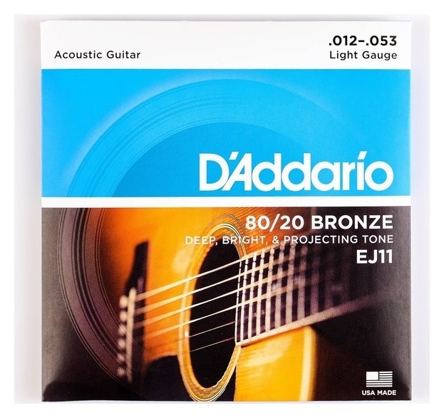

Струны для акустической гитары Light 12-53 D`addario Ej11 Bronze 80/20, бронза