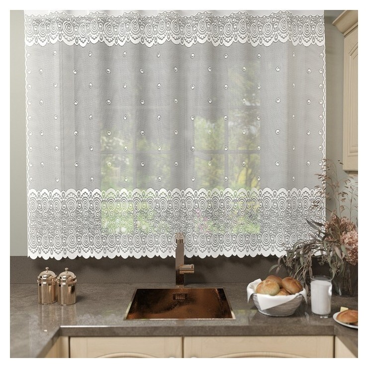 Тюль кухонная без шторной ленты, 165х170 см, цвет белый, 100% полиэстер  Лента