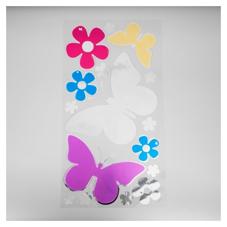 Наклейка интерьерная зеркальная "Бабочки в саду" цветная 61х32 см  