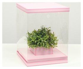 Коробка для цветов с вазой и PVC окнами складная, розовый, 23 х 30 х 23 см 