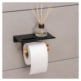 Держатель для туалетной бумаги с полочкой Bamboo, 18×9,7×7,5 см, цвет чёрный 