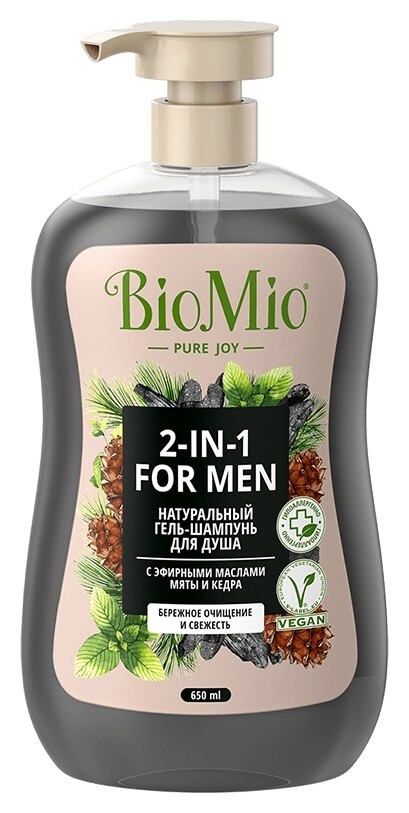 Гель-шампунь для душа Мята и кедр 2в1  BioMio