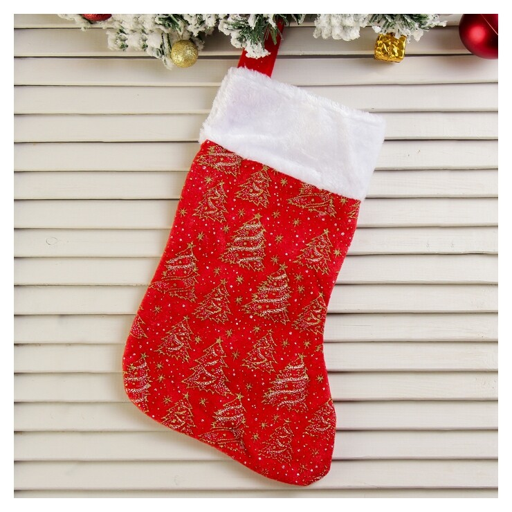Носок для подарков"Звёздная пыль" 17х35 см, красно-золотой  Зимнее волшебство