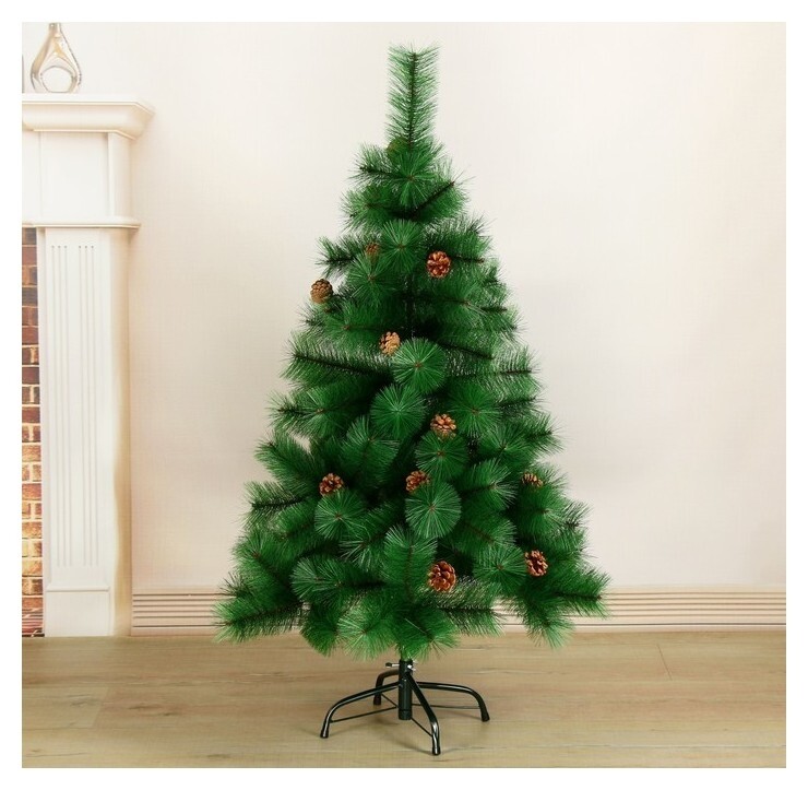 Кедр зелёный шишки 120 см, D нижнего яруса 80 см, D игл 10 см, 110 веток, металл подставка  Зимнее волшебство