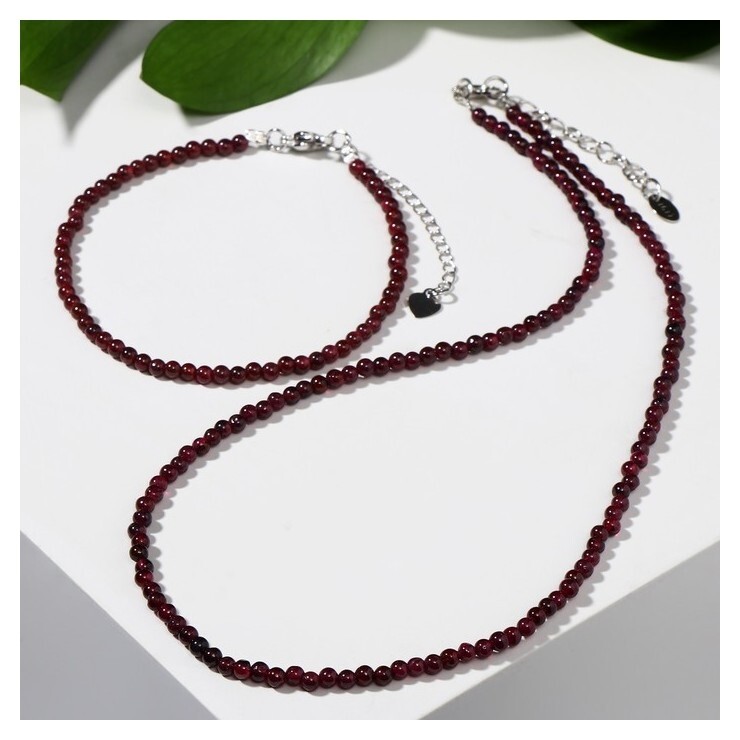 Набор 2 пр-та: бусы, браслет шар №3 "Гранат"  