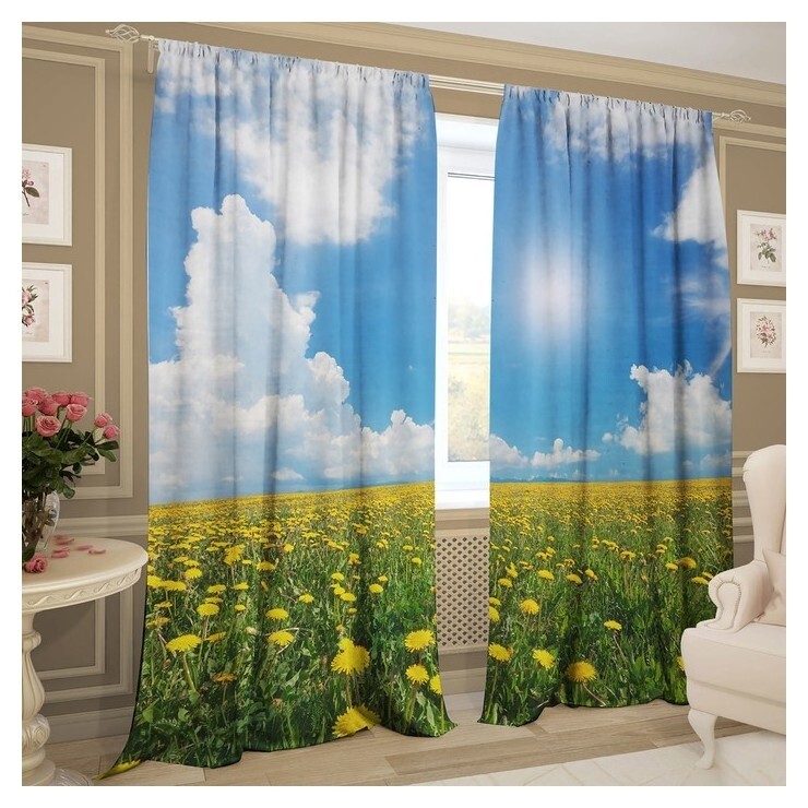 Комплект штор желтые одуванчики 147х267 +/- 3см 2шт, габардин, п/э  ВиЭлСи