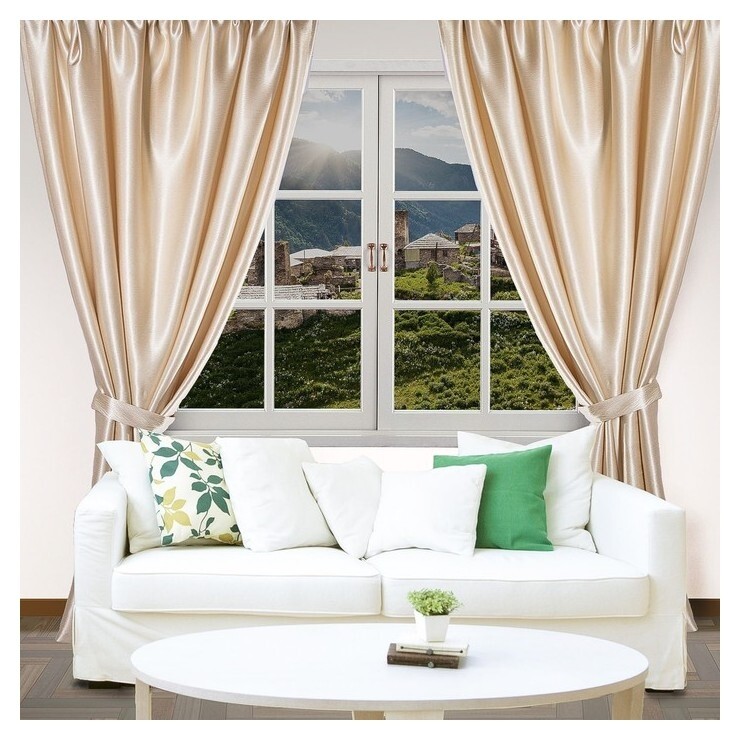 Штора портьерная "Этель" ширина 135 см, высота 260 см, цвет светло-бежевый, глянцевая  Этель