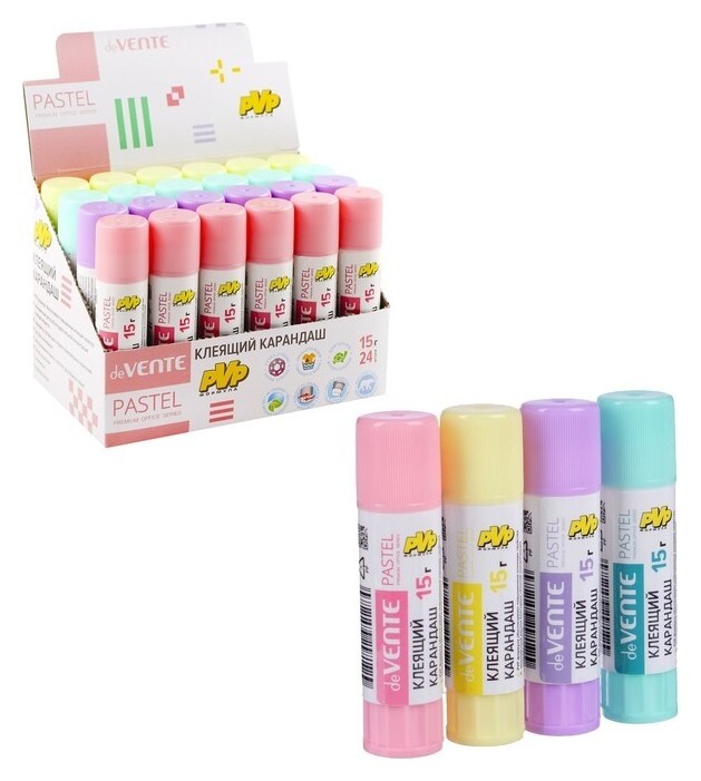 Клей-карандаш на основе Pvp, 15 г, Devente Pastel, быстро сохнет на бумаге, с дителным сроком хранения  deVente