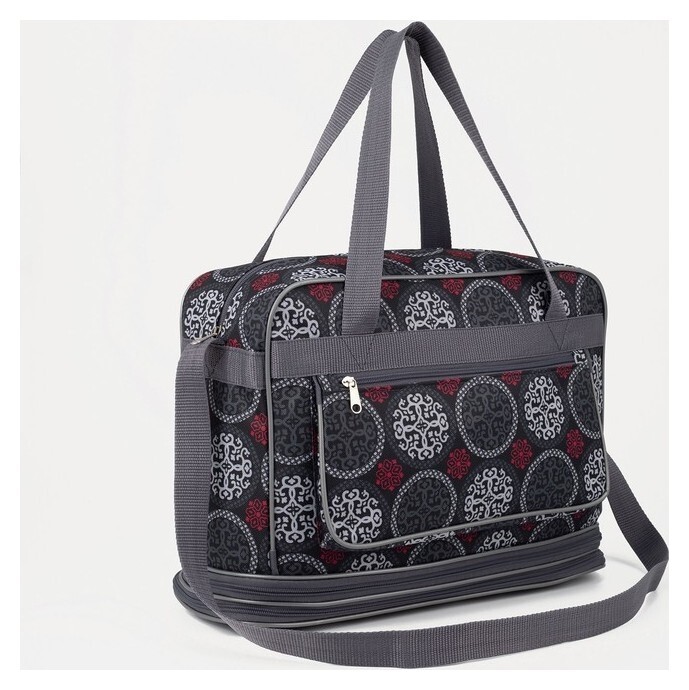 Сумка хозяйственная на молнии, с увеличением, наружный карман, цвет красный/серый  ЗФТС