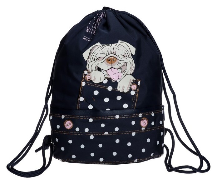 Мешок для обуви с карманом 480 х 370 х 30 мм, со светоотражающей полосой, Bruno Visconti "Карманные животные. собачка" (Высокопрочный полиэстер, плотность 420d) Bruno Visconti