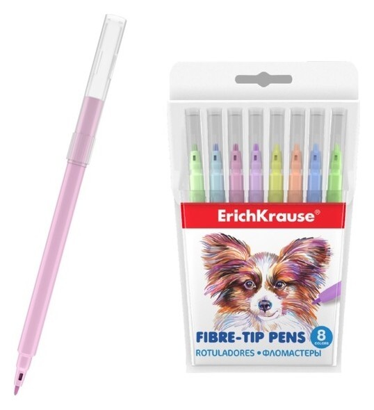 Фломастеры 8 цветов Erichkrause Easy Washable Pastel, смываемые, вентилируемый колпачок, европодвес Erich krause