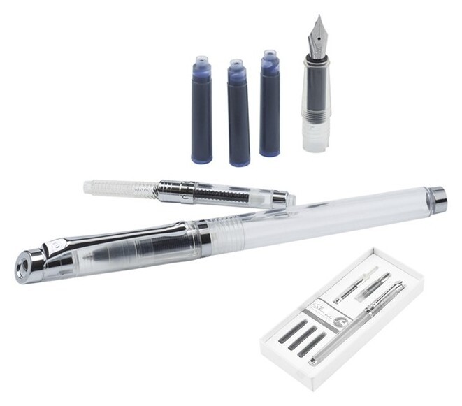 Набор Pierre Cardin I-share: ручка-роллер прозрачного цвета, сменная насадка с пером размера М, конвертер, 3 чернильных картриджа синего цвета  Pierre cardin
