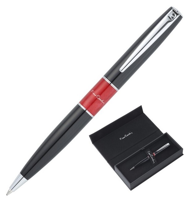 Ручка шариковая Pierre Cardin Libra, корпус латунь, лак и акрил, отделка сталь и хром, чернила синие, акриловая вставка красная, чёрная  Pierre cardin