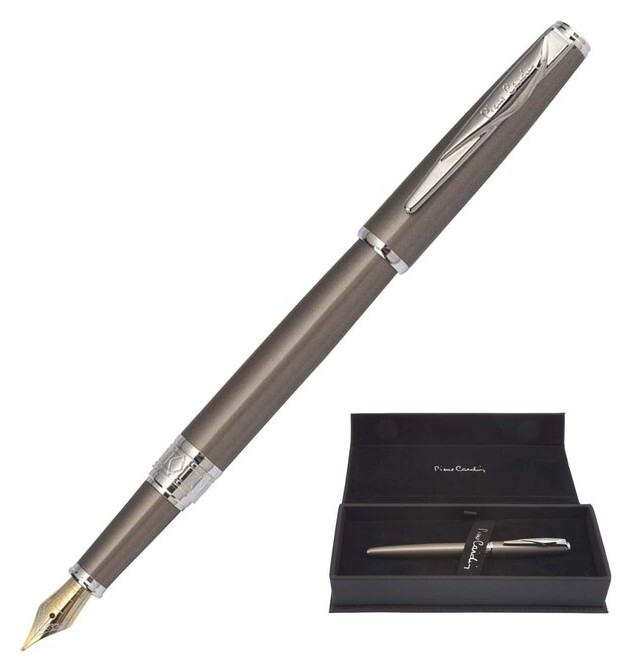 Ручка перьевая Pierre Cardin Secret Business, корпус латунь и лак, отделка сталь и хром, съемный колпачок, узел 0.7 мм, чернила синие, перламутрово-бежевая  Pierre cardin