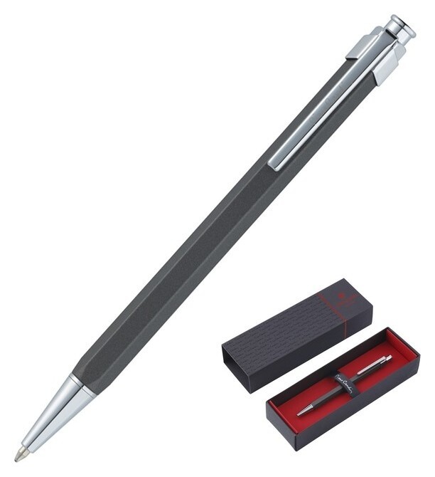 Ручка шариковая Pierre Cardin Prizma, корпус латунь лакированная, отделка сталь и хром, чернила синие, серая  Pierre cardin