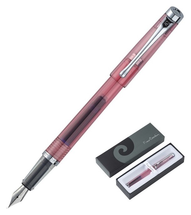 Ручка перьевая Pierre Cardin I-share, корпус пластик, отделка сталь и хром, узел 0.6 мм, чернила синие, прозрачная, коралловая  Pierre cardin