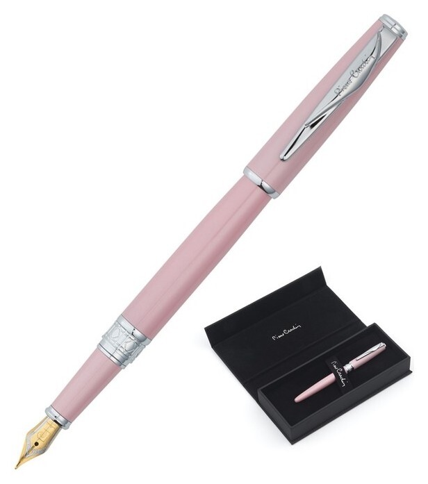 Ручка перьевая Pierre Cardin Secret Business, корпус латунь и лак, отделка сталь и хром, съемный колпачок, узел 0.7 мм, чернила синие, перламутрово-розовая  Pierre cardin