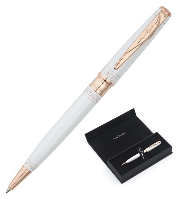 Ручка шариковая Pierre Cardin Secret Business, корпус латунь и лак, отделка сталь и позолота, белая  Pierre cardin