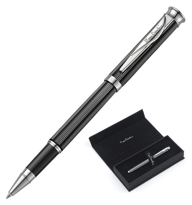 Ручка-роллер Pierre Cardin Tresor, корпус латунь, лак и покрытие металлом, отделка латунь и хром, с гравировкой, чёрная  Pierre cardin