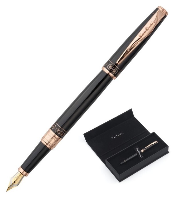 Ручка перьевая Pierre Cardin Secret Business, корпус латунь и лак, отделка сталь и позолота, съемный колпачок, узел 0.7 мм, чернила синие, чёрная  Pierre cardin