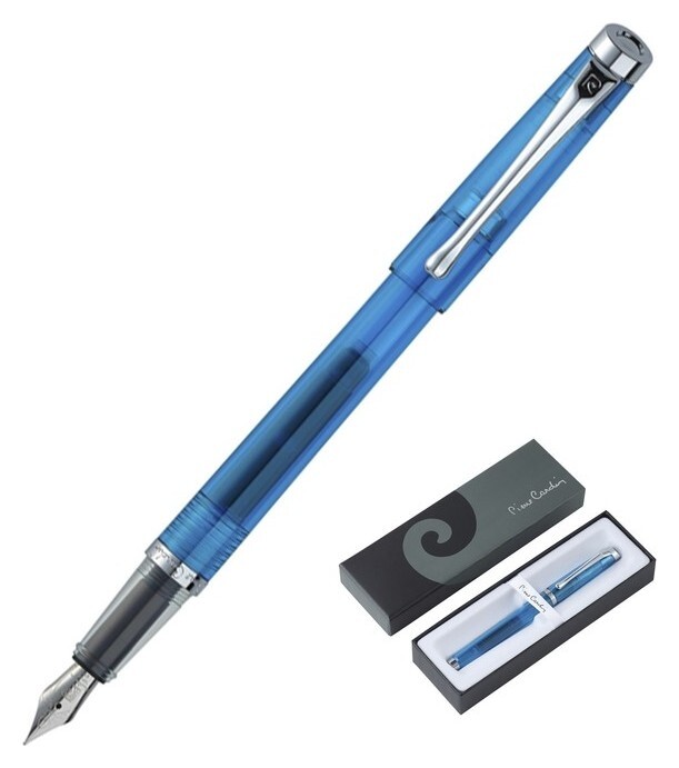 Ручка перьевая Pierre Cardin I-share, корпус пластик, отделка сталь и хром, узел 0.6 мм, чернила синие, прозрачная, синяя  Pierre cardin