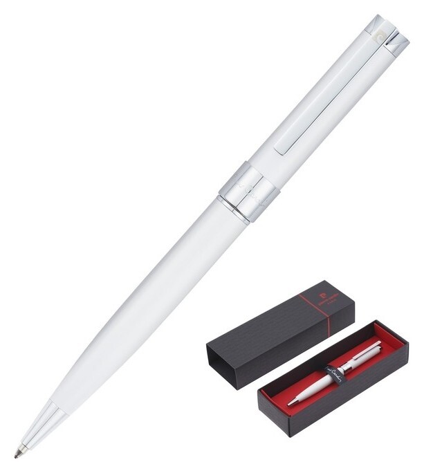 Ручка шариковая Pierre Cardin Gamme Classic, корпус латунь лакированная, отделка латунь и хром, чернила синие, белая  Pierre cardin