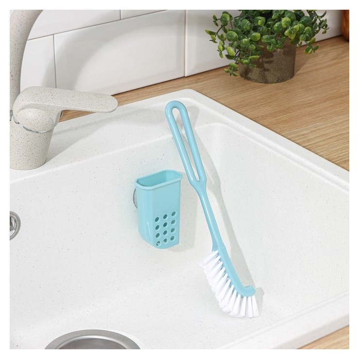 Щётка для мытья посуды с подставкой доляна, 27×4,5 см, цвет голубой