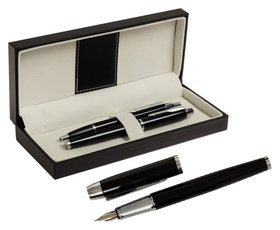 Ручки подарочные 2 штуки в кожзам футляре ПБ IM (Перьевая и шариковая) черная/серебро Calligrata