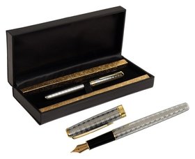 Ручка подарочная перьевая в кожзам футляре ПБ S, корпус серебро с золотом Calligrata