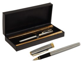 Ручка подарочная шариковая в кожзам футляре ПБ S, корпус серебро с золотом Calligrata