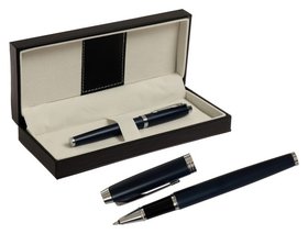 Ручка подарочная шариковая в кожзам футляре ПБ IM, корпус синий с серебром Calligrata