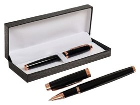 Ручка подарочная шариковая в кожзам футляре ПБ IM E, корпус черный с золотистым Calligrata