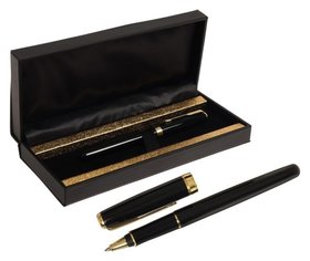 Ручка подарочная шариковая в кожзам футляре ПБ S, корпус черный с золотом Calligrata