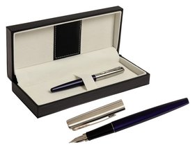 Ручка подарочная перьевая в кожзам футляре ПБ J, корпус синий с серебром Calligrata