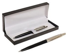 Ручка подарочная шариковая в кожзам футляре автоматическая ПБ J,корпус черный/серебро Calligrata
