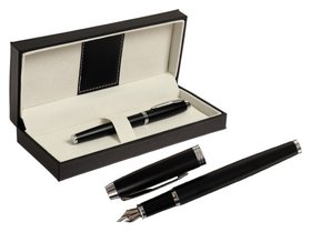 Ручка подарочная перьевая в кожзам футляре ПБ IM, корпус черный с серебром Calligrata