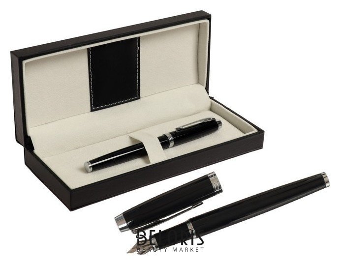 Ручка подарочная перьевая в кожзам футляре ПБ IM, корпус черный с серебром Calligrata