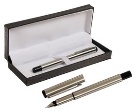 Ручка подарочная перьевая в кожзам футляре ПБ N, корпус серебристый Calligrata