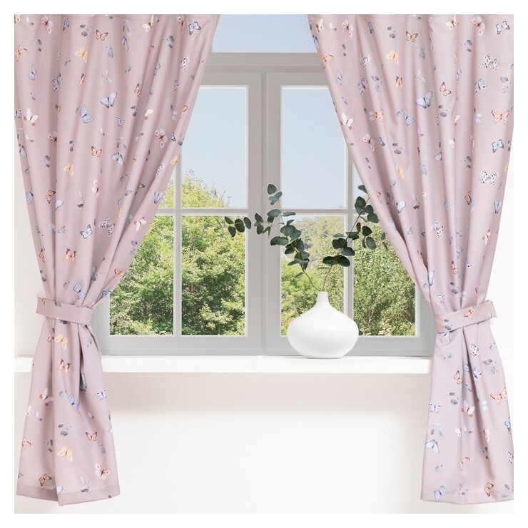 Комплект штор для кухни с подхватами этель "Butterflies" 145х180 см - 2 шт, 100% п/э Этель