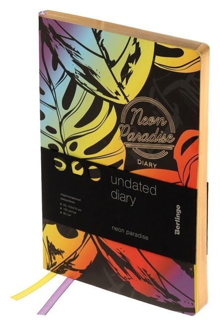Ежедневник недатир A5 136л, инт кожзам, Berlingo "Neon Paradise", зол срез, крем/бл 80г/м2  Berlingo