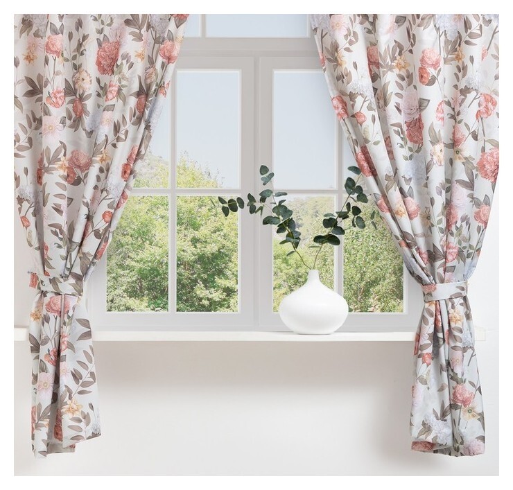 Комплект штор для кухни с подхватами этель "Цветущий сад" 145х180 см - 2 шт, 100% п/э  Этель