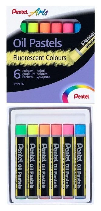 Пастель масляная, 6 цветов Pentel, флуоресцентная