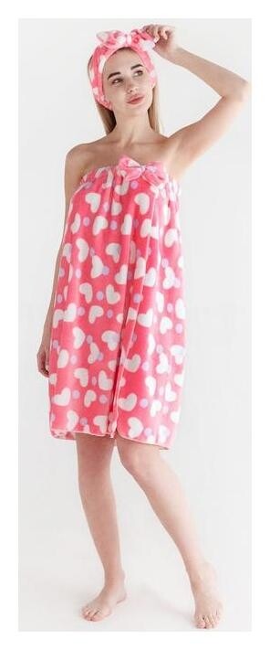 Набор для бани и ванной этель "Сердечки"полотенце-парео 75*120 см+повязка  Этель