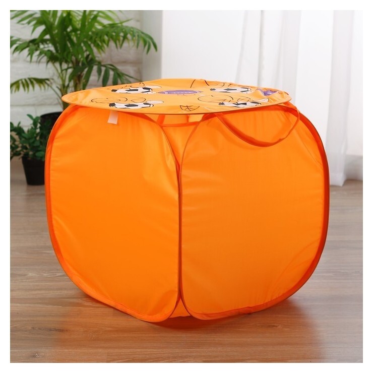 Корзина для игрушек «Баскетбол» с ручками и крышкой, цвет оранжевый  