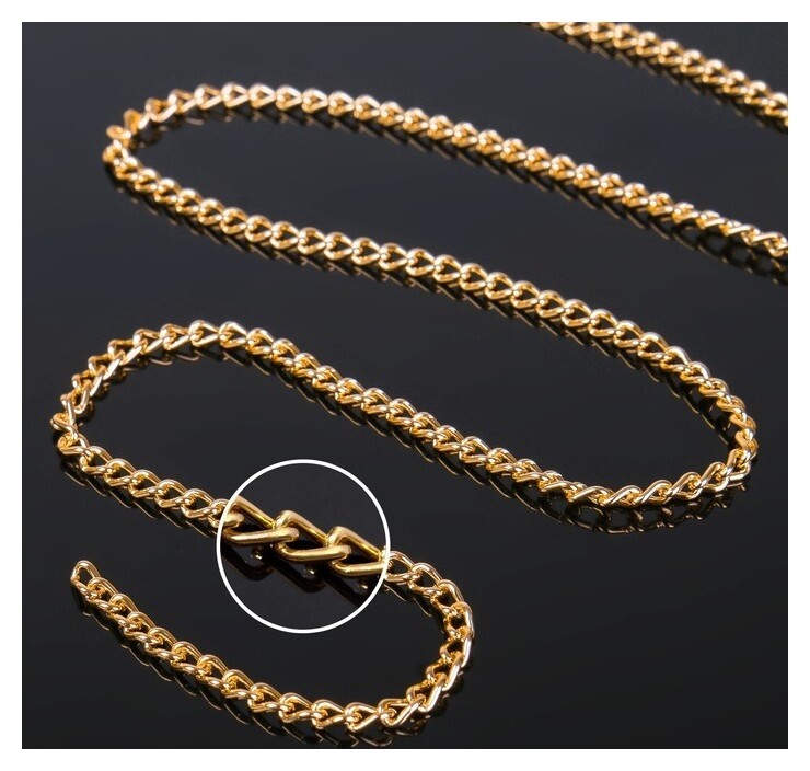 Цепочка без карабина L45см 0,8 х 3 х 4,6мм (Набор 5шт), см-1319, цвет золото  Queen Fair