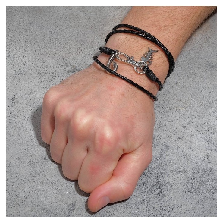 Браслет унисекс "Гравитация" крюк и рыба, цвет чёрный с серебром, 77 см  Queen Fair