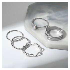 Кольцо набор 5 штук "Идеальные пальчики" плетение, цвет белый в серебре Queen Fair