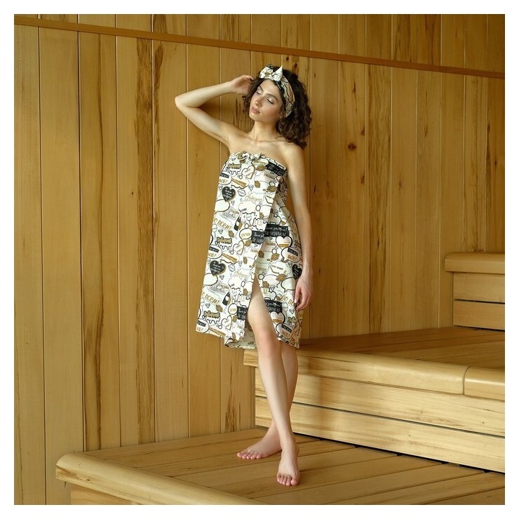 Набор для сауны этель "Девичник" парео с бантиком+полотенце 80х150 см+повязка,100% хл  Этель